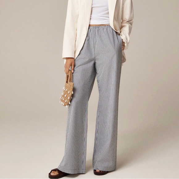 J. Crew Pants - J. Crew Cosmo Pant in Oxford Stripe Pull-On Wide Leg Ankle Pant Pinstripe
